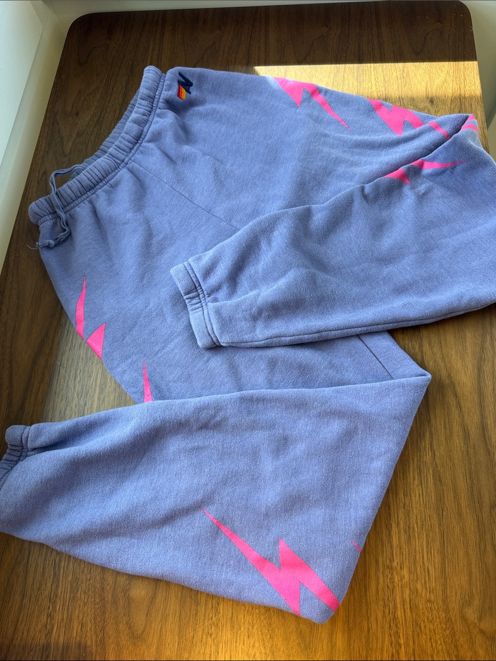 Aviator Nation bolt Purple Sweatpants with Pink Lightning Detail Size XS